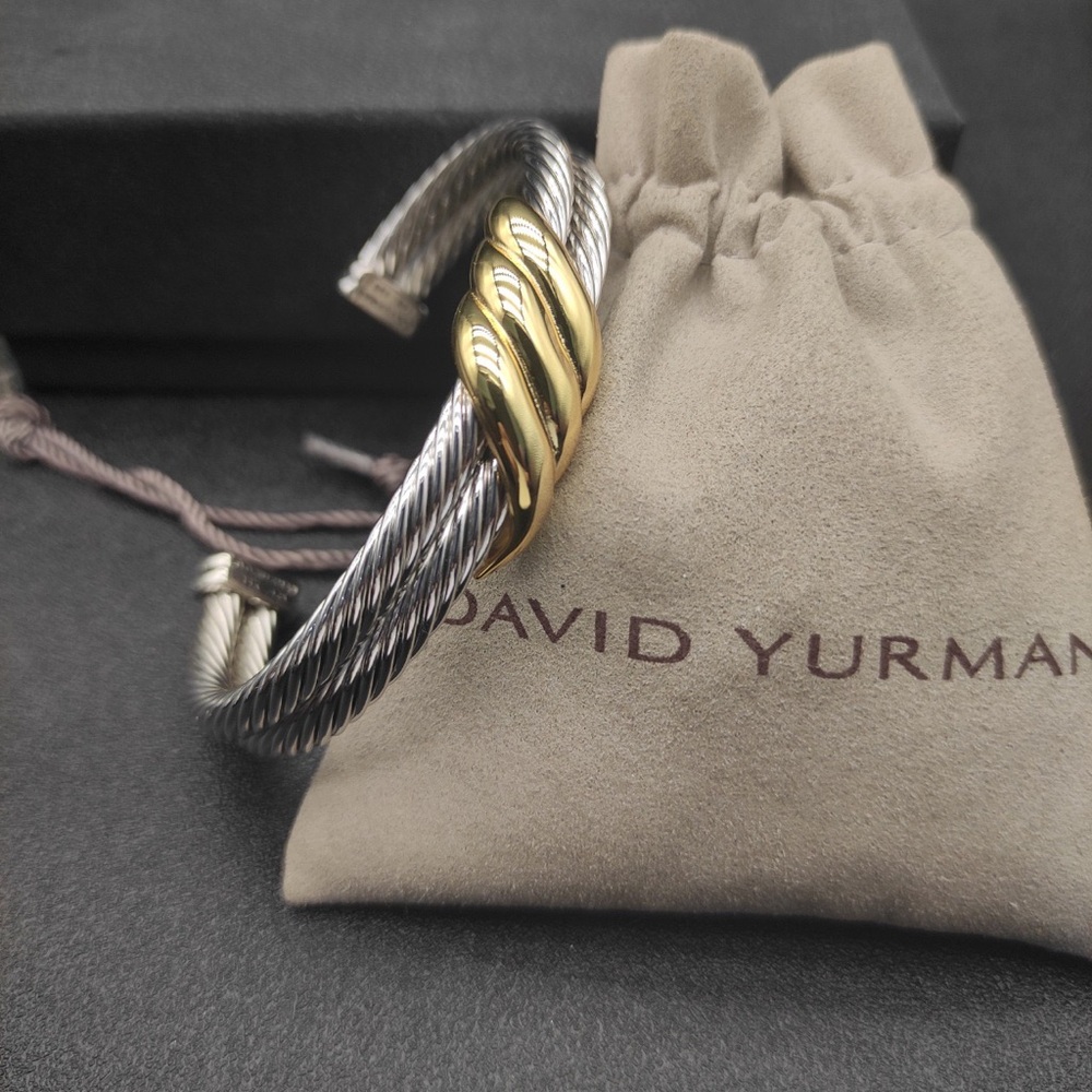 David Yurman Two-Tone Twisted Cable Cuff in Silver and Gold